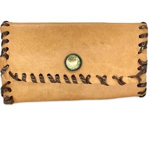 Vintage Handmade 4 Ring Whipstitch Leather Key Case